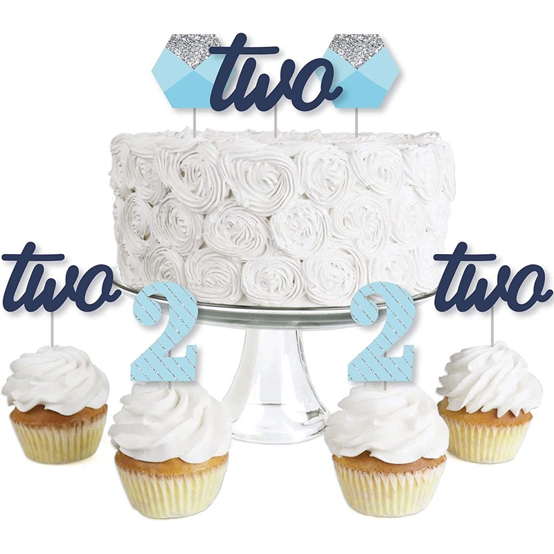 2nd Birthday Boy - Two Much Fun - Dessert Cupcake Toppers - Second Birthday Party Clear Treat Picks - Set of 24