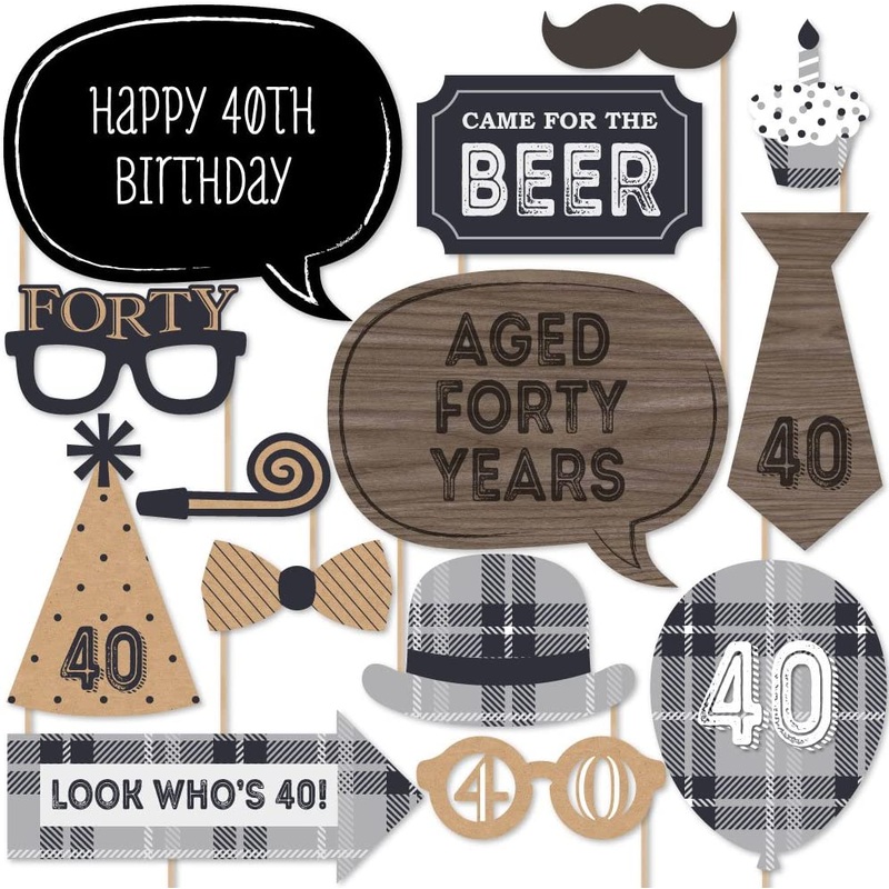 40th Milestone Birthday - Birthday Photo Booth Props Kit - 20 Count