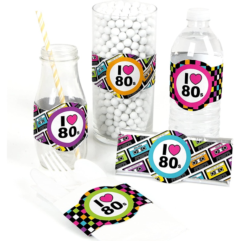 80's Retro - DIY Party Supplies - Totally 1980s Party DIY Wrapper Favors & Decorations - Set of 15