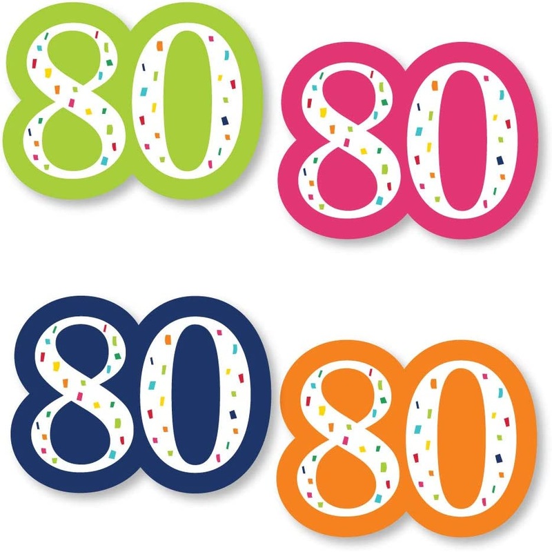 80th Birthday - Cheerful Happy Birthday - DIY Shaped Colorful Eightieth Birthday Party Cut-Outs - 24 Count