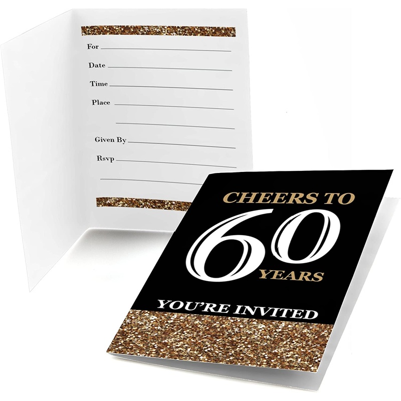 Adult 60th Birthday - Gold - Fill-In Birthday Party Invitations (8 count)