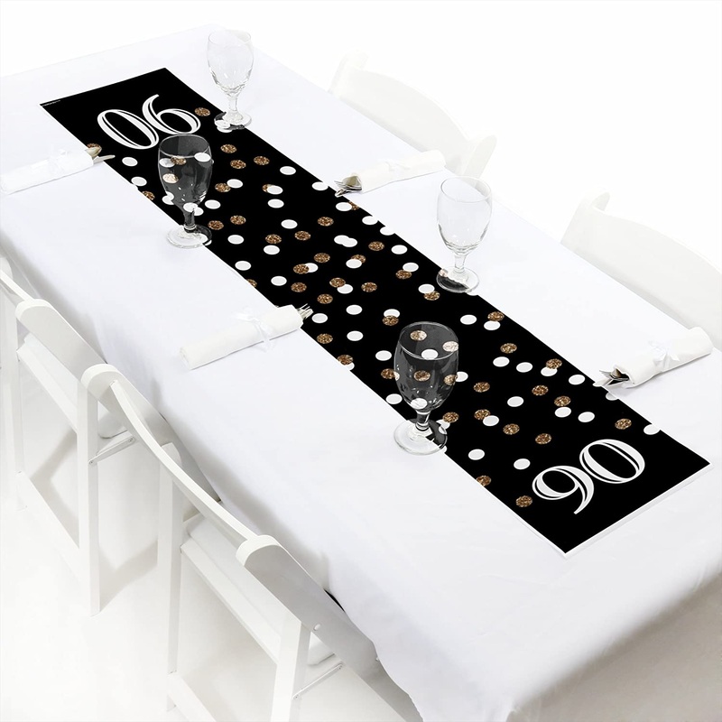 Adult 90th Birthday - Gold - Petite Birthday Party Paper Table Runner - 12 x 60 inches