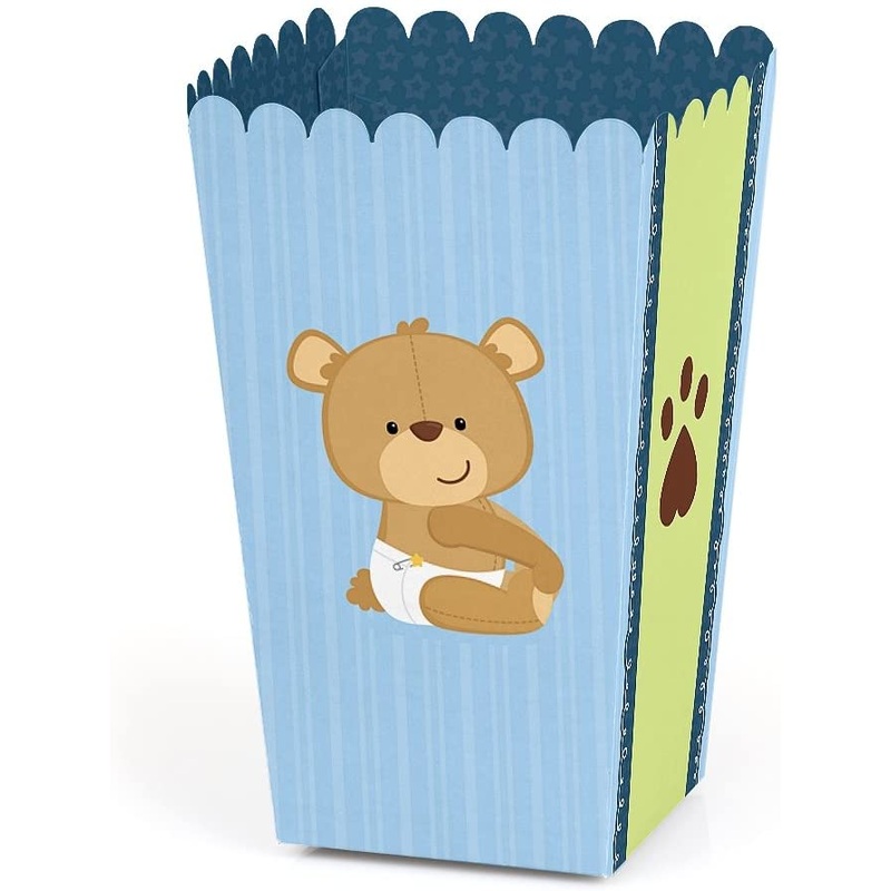 Baby Boy Teddy Bear - Baby Shower Favor Popcorn Treat Boxes - Set of 12