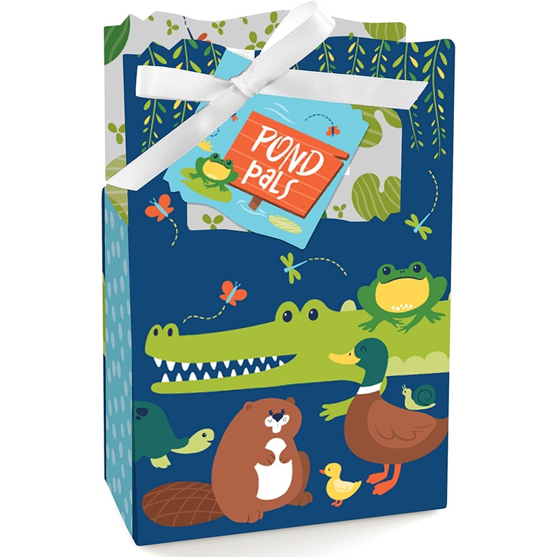 Pond Pals - Frog, Alligator, Turtle, Beaver and Duck Birthday Party or Baby Shower Favor Boxes - Set of 12
