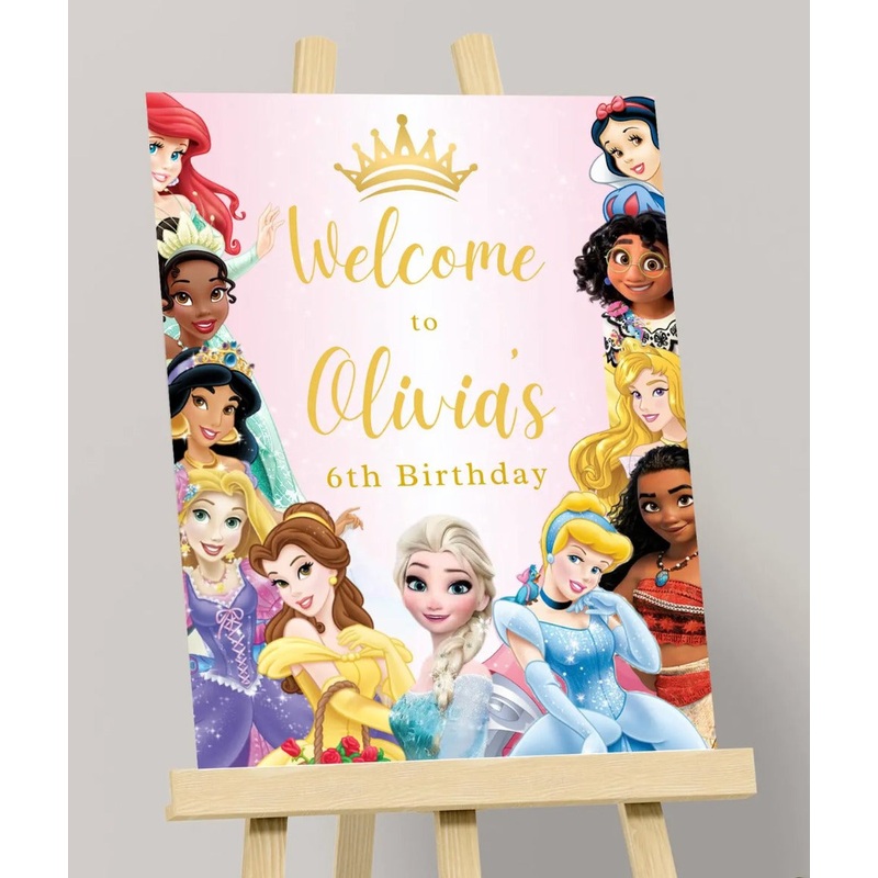 Princess - Welcome Sign - Foamboard 3x2 feet - Custom Name & Age