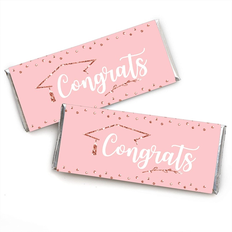 Rose Gold Grad - Candy Bar Wrapper Graduation Party Favors - Set of 24