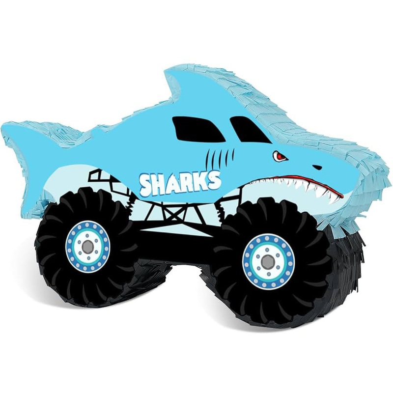 Shark Truck Pinata - Monster Truck Pinata with Blindfold and Bat