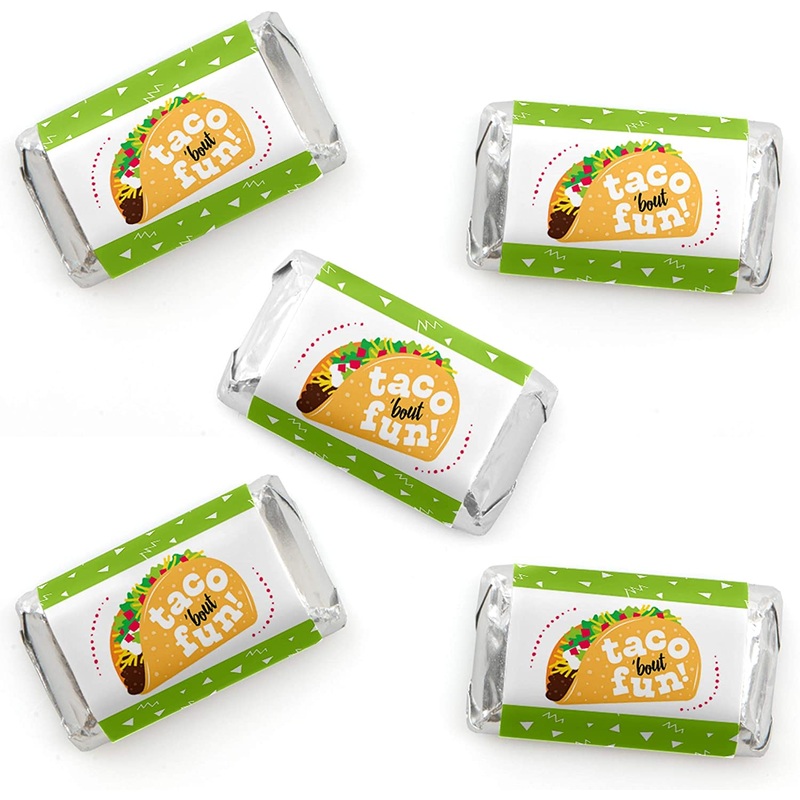 Taco Bout Fun - Mini Candy Bar Wrapper Stickers - Mexican Fiesta Small Favors - 40 Count