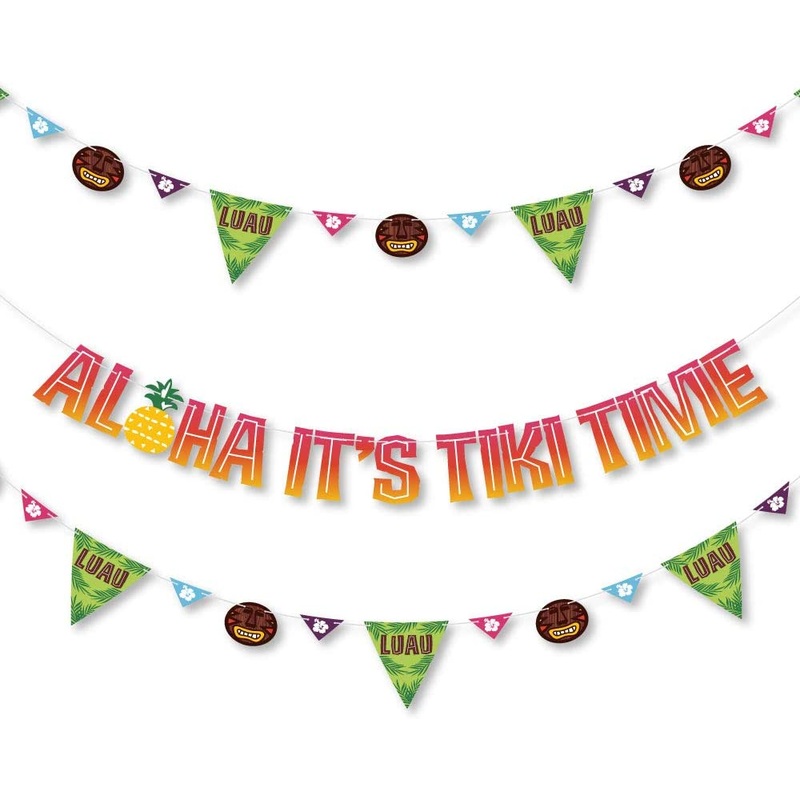 Tiki Luau - Tropical Hawaiian Summer Party Letter Banner Decoration - 36 Banner Cutouts and Aloha It's Tiki Time Banner Letters