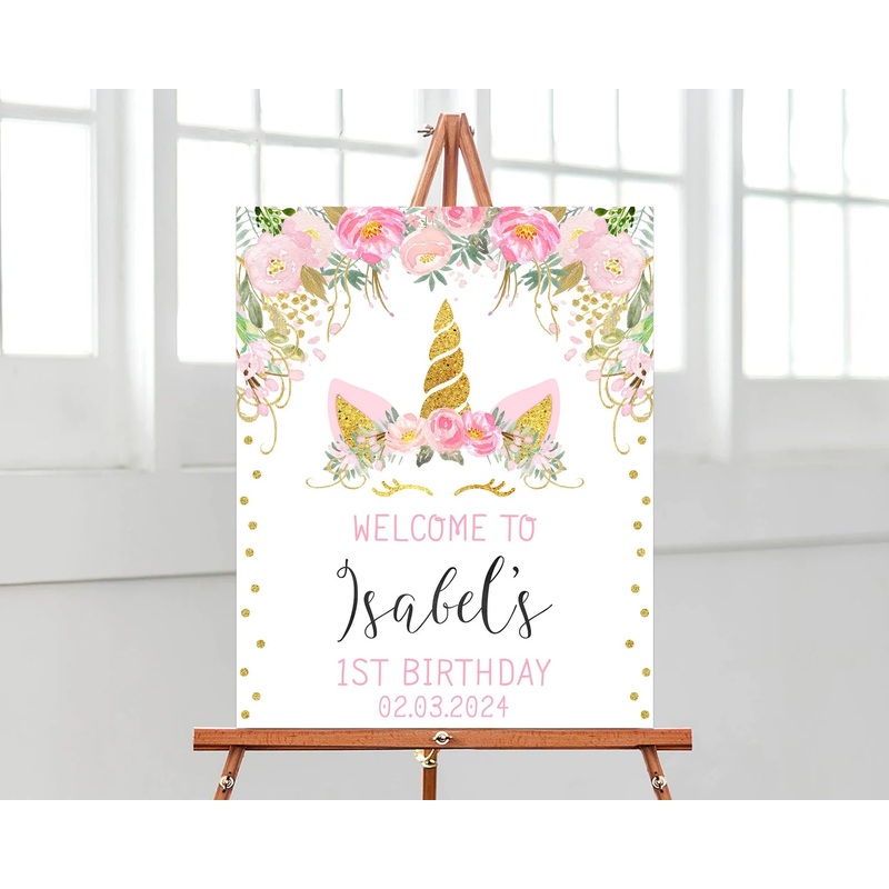 Unicorn - Welcome Sign - Foamboard 3x2 feet - Custom Name & Age
