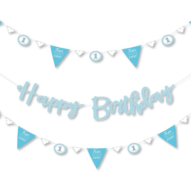 1st Birthday Boy - Fun to be One - First Birthday Party Letter Banner Decoration - 36 Banner Cutouts and Happy Birthday Banner Letters