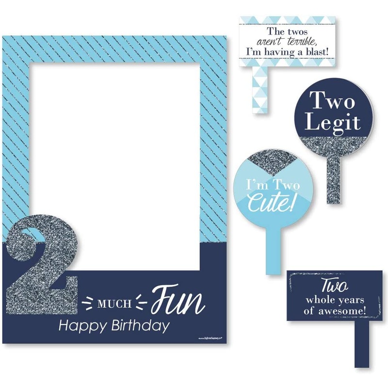 2nd Birthday Boy - Two Much Fun - Birthday Party Selfie Photo Booth Picture Frame & Props