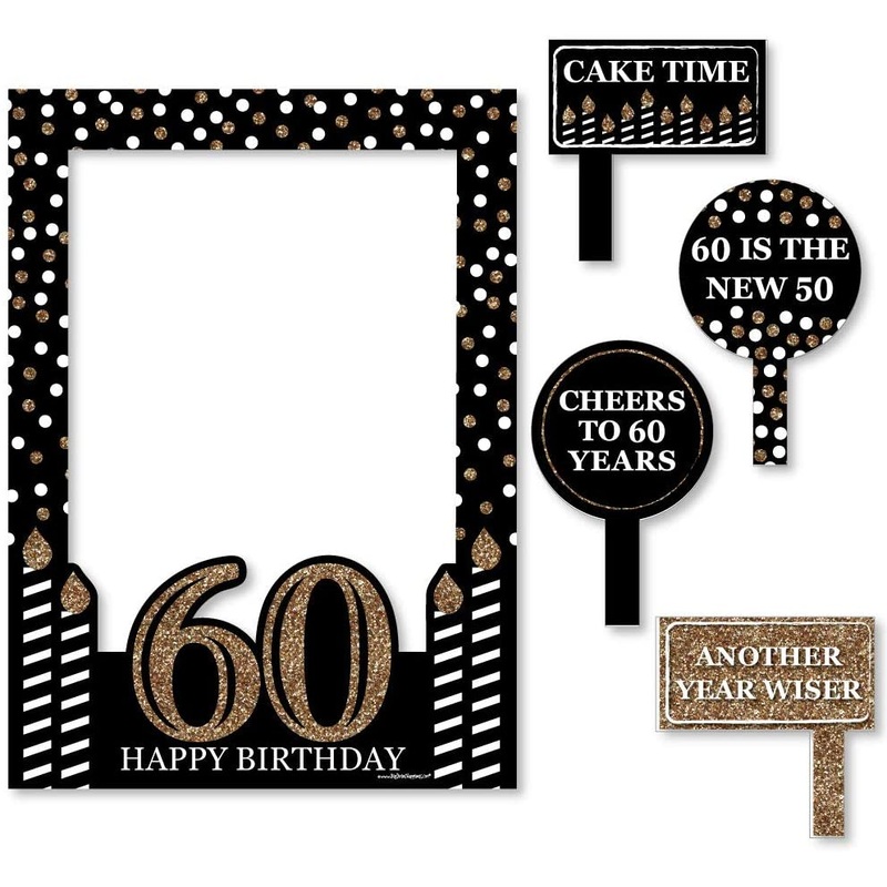 Adult 60th Birthday - Gold - Birthday Party Selfie Photo Booth Picture Frame & Props