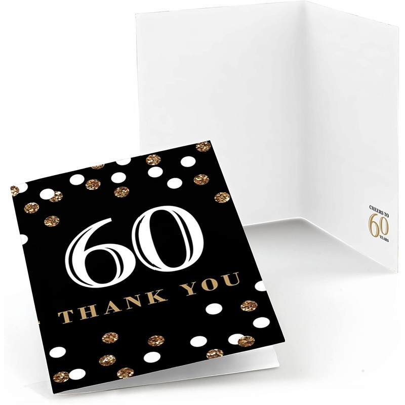 Adult 60th Birthday - Gold - Birthday Party Thank You Cards (8 count)
