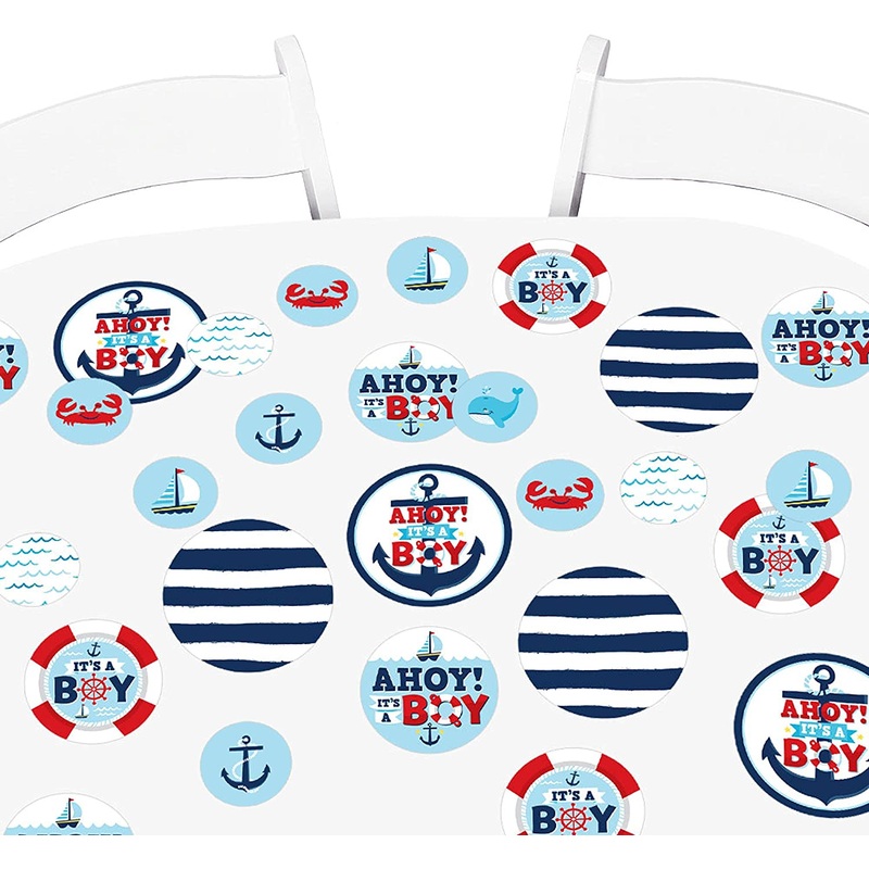 Ahoy Its a Boy - Nautical Baby Shower Giant Circle Confetti - Party Decorations - Large Confetti 27 Count