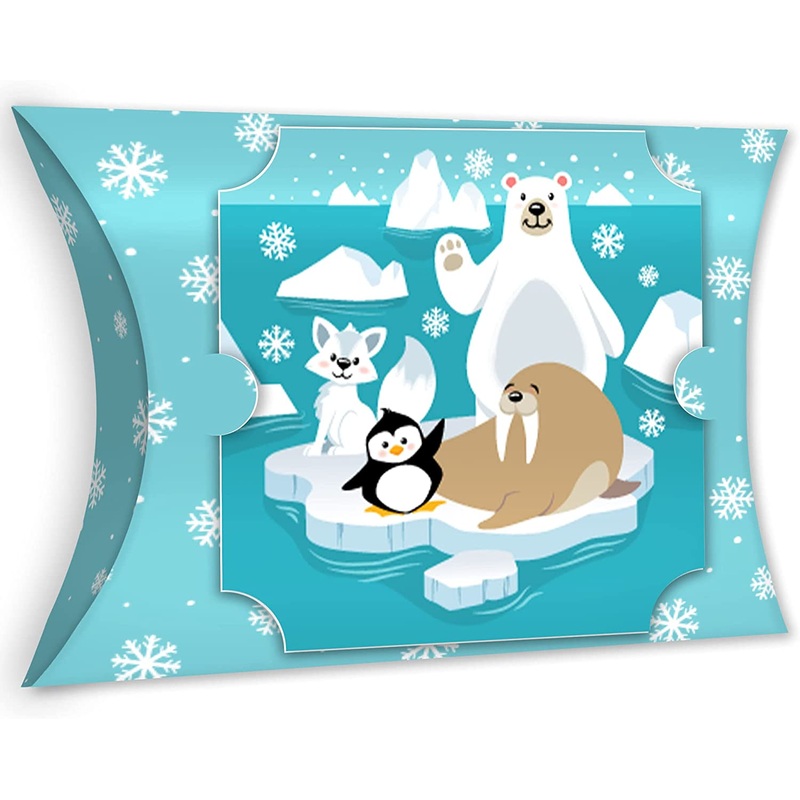 Arctic Polar Animals - Favor Gift Boxes - Winter Baby Shower or Birthday Party Large Pillow Boxes - Set of 12
