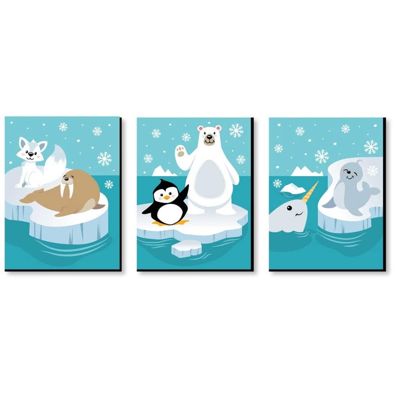 Arctic Polar Animals - Polar Bear, Seal, Penguin, Walrus, Narwhal and Arctic Fox Nursery Wall Art and Kids Room Decorations - 7.5 x 10 inches - Set of 3 Prints