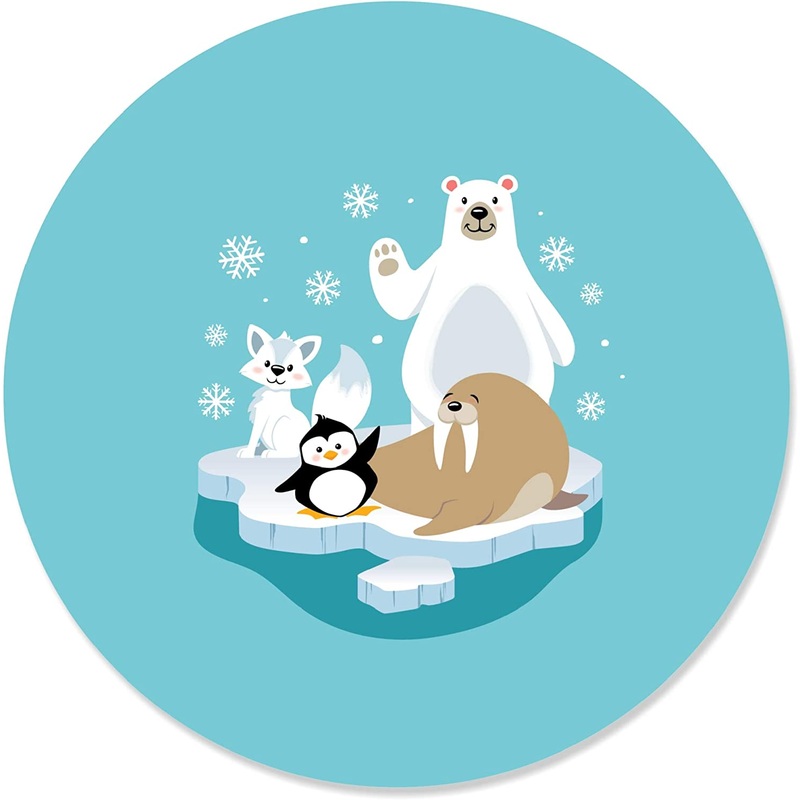 Arctic Polar Animals - Winter Baby Shower or Birthday Party Circle Sticker Labels - 24 Count