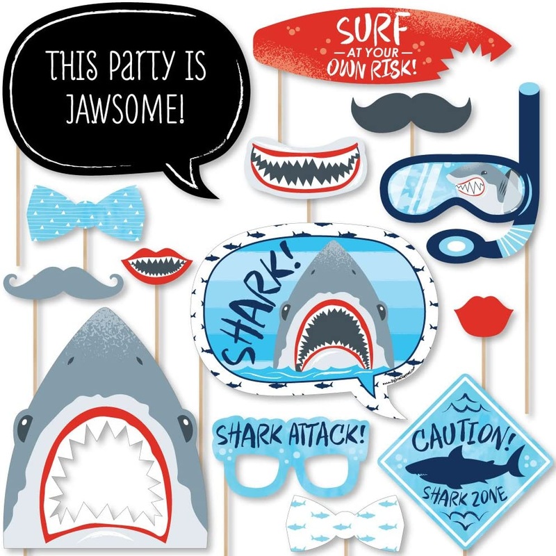 Shark Zone - Jawsome Shark Party or Birthday Party Photo Booth Props Kit - 20 Count