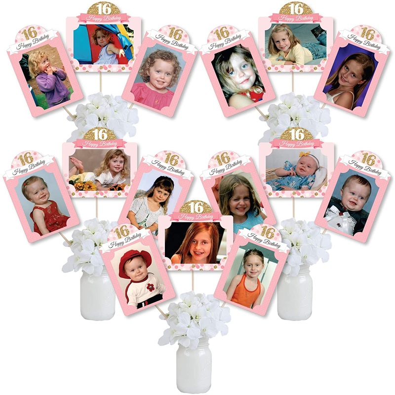 Sweet 16-16th Birthday Party Picture Centerpiece Sticks - Photo Table Toppers - 15 Pieces