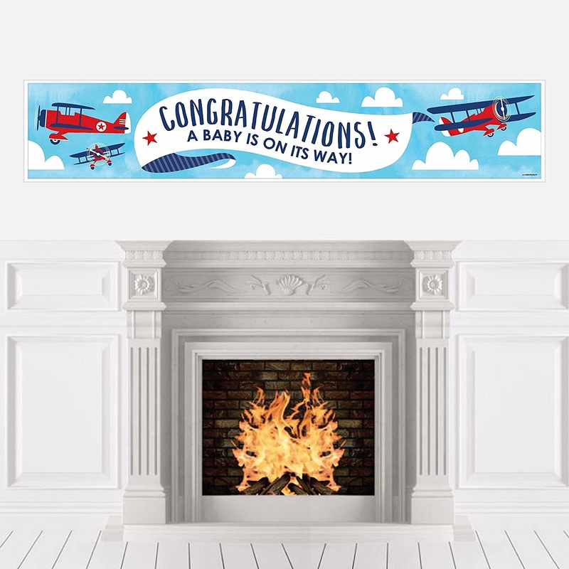 Taking Flight - Airplane - Vintage Plane Baby Shower Decorations Party Banner