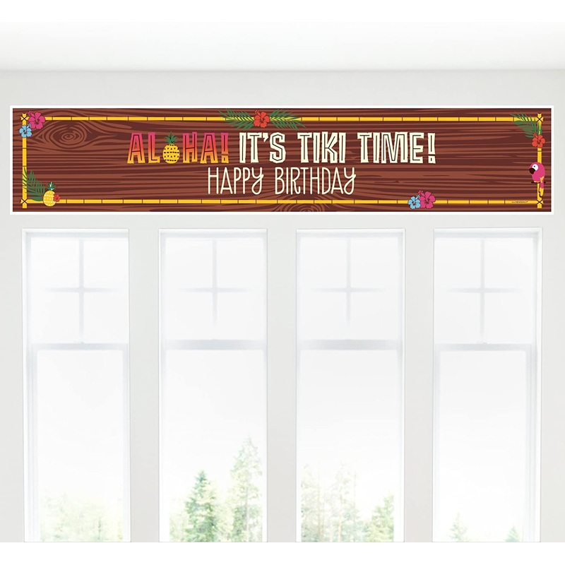 Tiki Luau - Tropical Hawaiian Summer Happy Birthday Decorations Party Banner