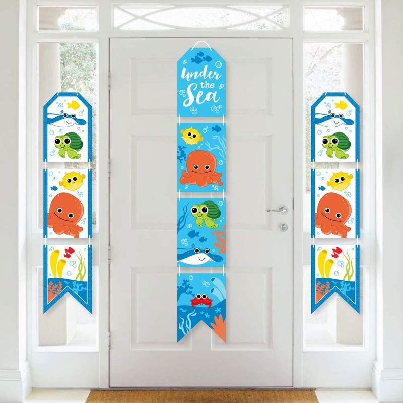 Under The Sea Critters - Hanging Vertical Paper Door Banners - Baby Shower or Birthday Party Wall Decoration Kit - Indoor Door Decor