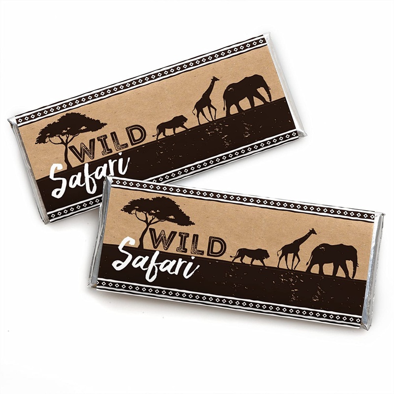 Wild Safari - Candy Bar Wrapper African Jungle Adventure Birthday Party or Baby Shower Favors - Set of 24
