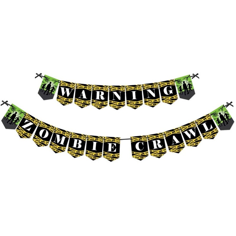 Zombie Zone - Halloween Zombie Crawl Party Bunting Banner - Party Decorations - Warning Zombie Crawl