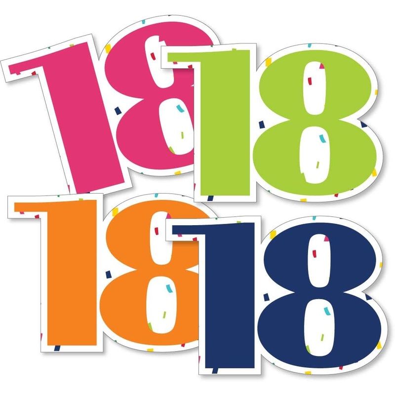 18th Birthday - Cheerful Happy Birthday - Eighteen Shaped Decorations DIY Colorful Eighteenth Birthday Party Essentials - Set of 20