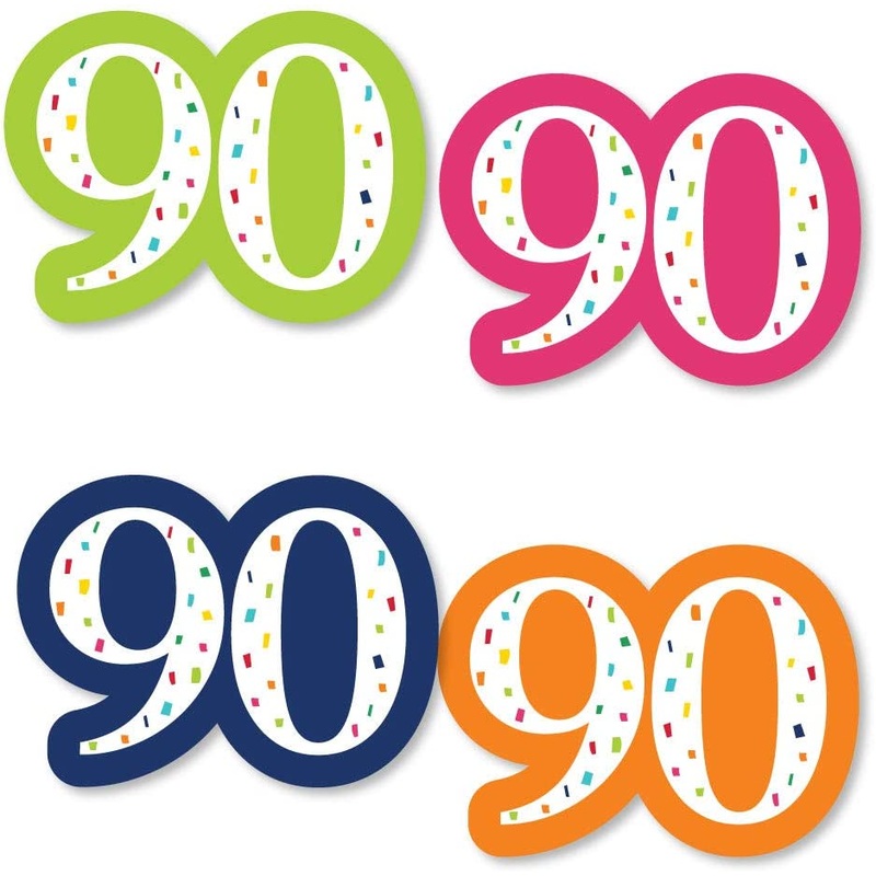 90th Birthday - Cheerful Happy Birthday - DIY Shaped Colorful Ninetieth Birthday Party Cut-Outs - 24 Count