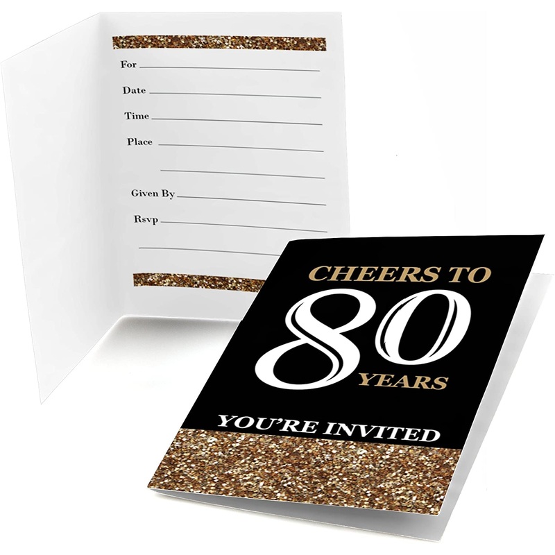 Adult 80th Birthday - Gold - Fill-In Birthday Party Invitations (8 count)