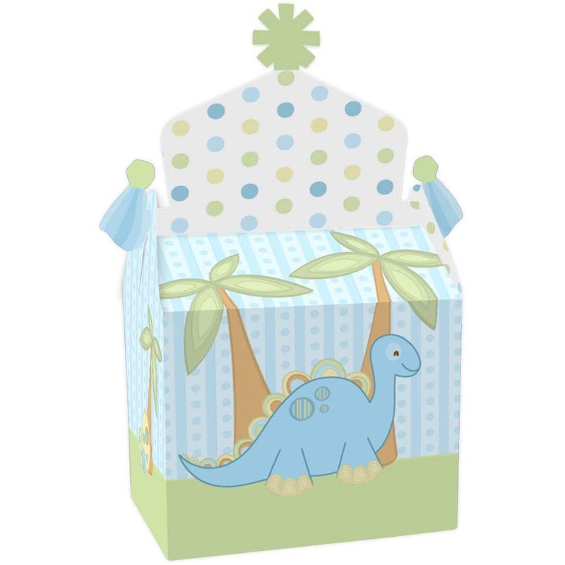 Baby Boy Dinosaur - Treat Box Party Favors - Baby Shower or Birthday Party Goodie Gable Boxes - Set of 12