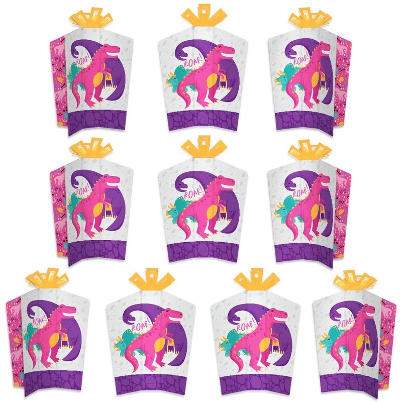 Roar Dinosaur Girl - Table Decorations - Dino Mite Trex Baby Shower or Birthday Party Fold and Flare Centerpieces - 10 Count
