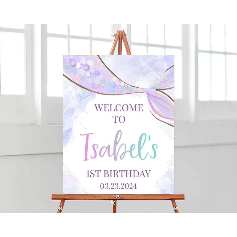 Sea Mermaid - Welcome Sign - Foamboard 3x2 feet - Custom Name & Age