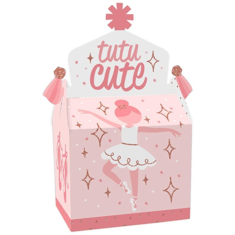 Tutu Cute Ballerina - Treat Box Party Favors - Ballet Birthday Party or Baby Shower Goodie Gable Boxes - Set of 12