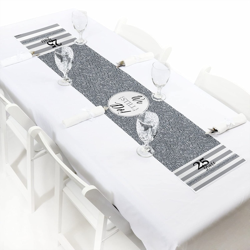 We Still Do - 25th Wedding Anniversary - Petite Anniversary Party Paper Table Runner - 12 x 60 inches