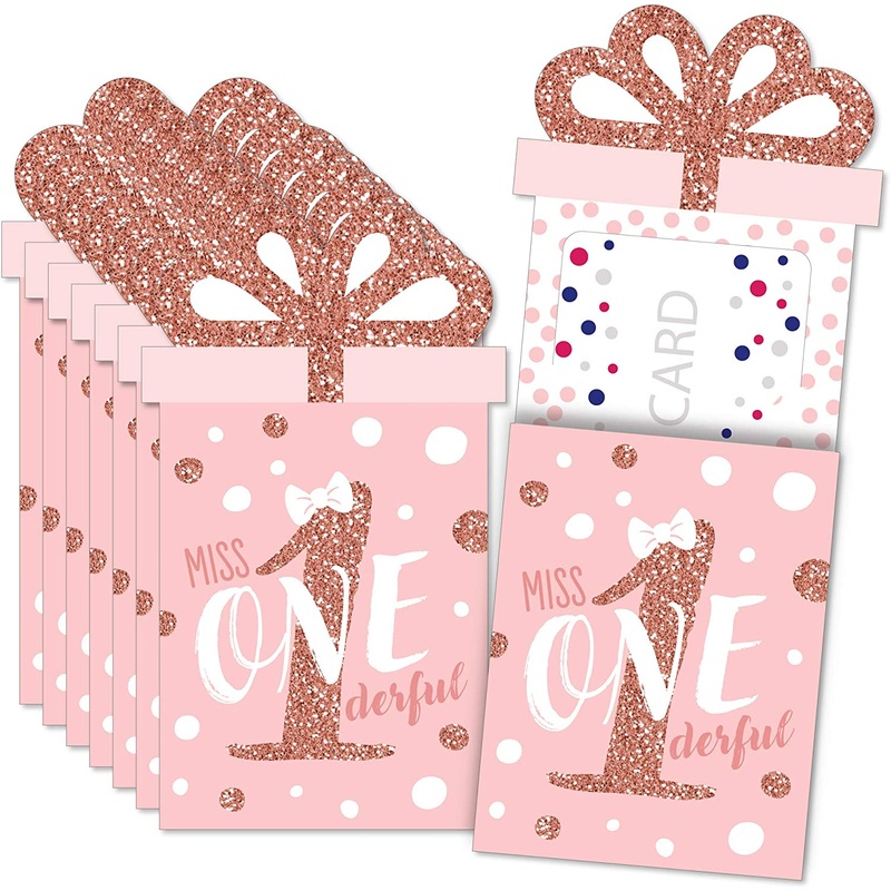 1st Birthday Little Miss Onederful - Girl First Birthday Party Money and Gift Card Sleeves - Nifty Gifty Card Holders - Set of 8