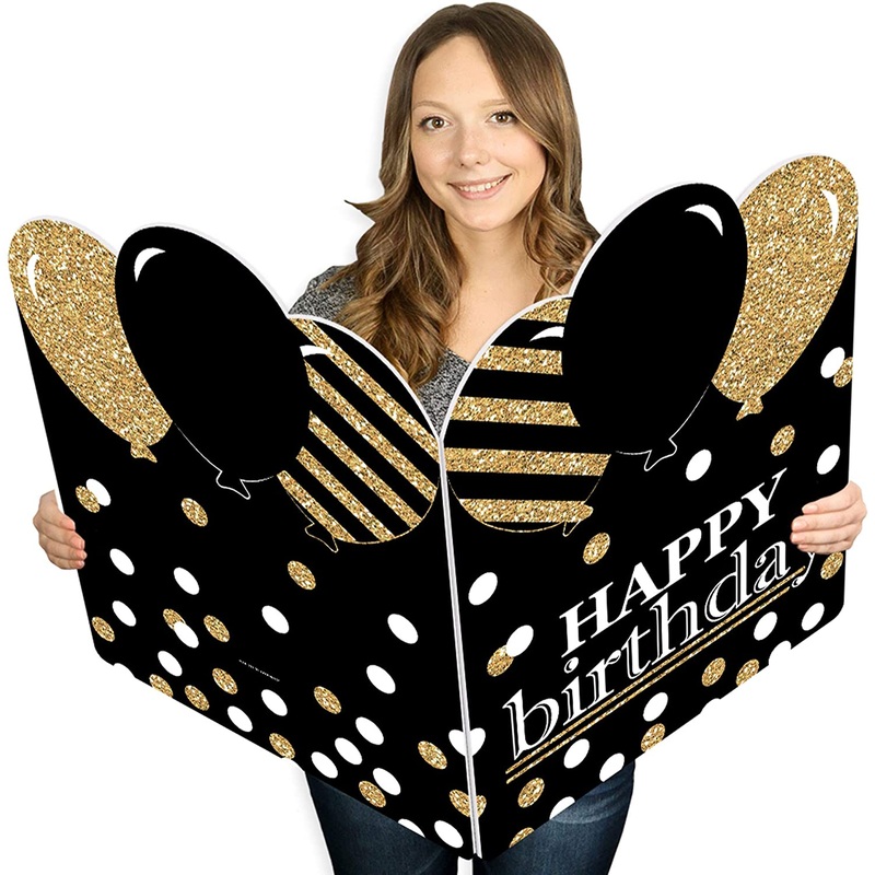 Adult Happy Birthday - Gold - Custom Happy Birthday Giant Greeting Card - Personalized Big Shaped Jumborific Card - 16.5 x 22 inches