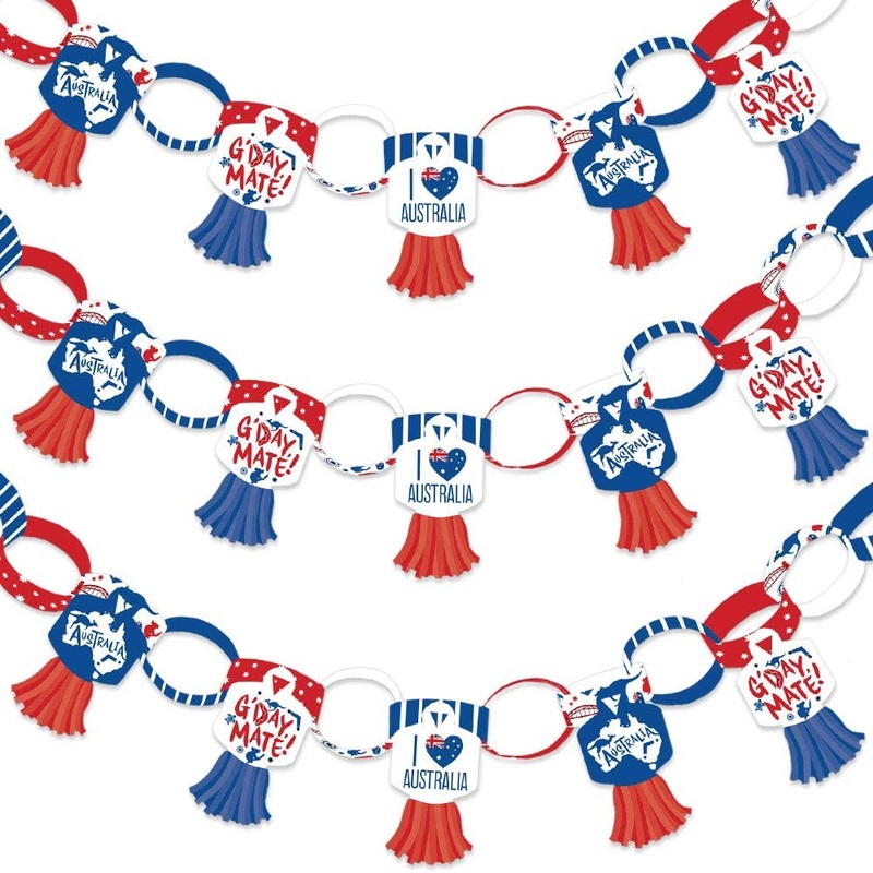 Australia Day - 90 Chain Links and 30 Paper Tassels Decoration Kit - GDay Mate Aussie Party Paper Chains Garland - 21 feet