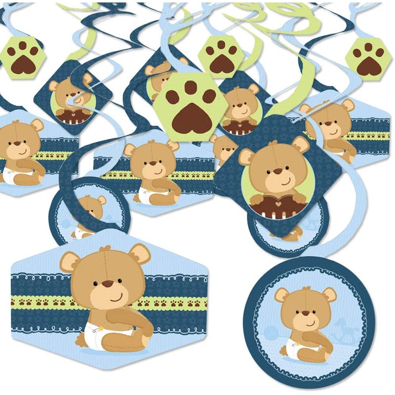 Baby Boy Teddy Bear - Baby Shower Hanging Decor - Party Decoration Swirls - Set of 40