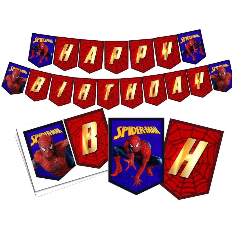Custom Name & Age Spiderman Happy Birthday Bunting Banner