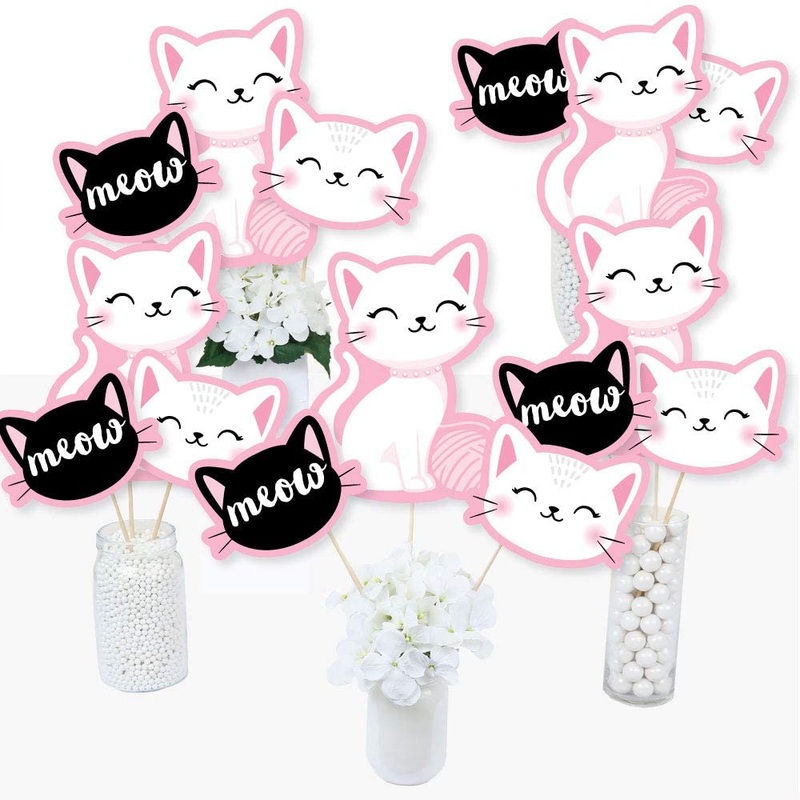 Purr-fect Kitty Cat - Kitten Meow Baby Shower or Birthday Party Centerpiece Sticks - Table Toppers - Set of 15