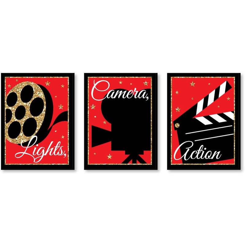 Red Carpet Hollywood - Movie Wall Art and Home Theater Room Decorations - Christmas Gift Ideas - 7.5 x 10 inches - Set of 3 Prints