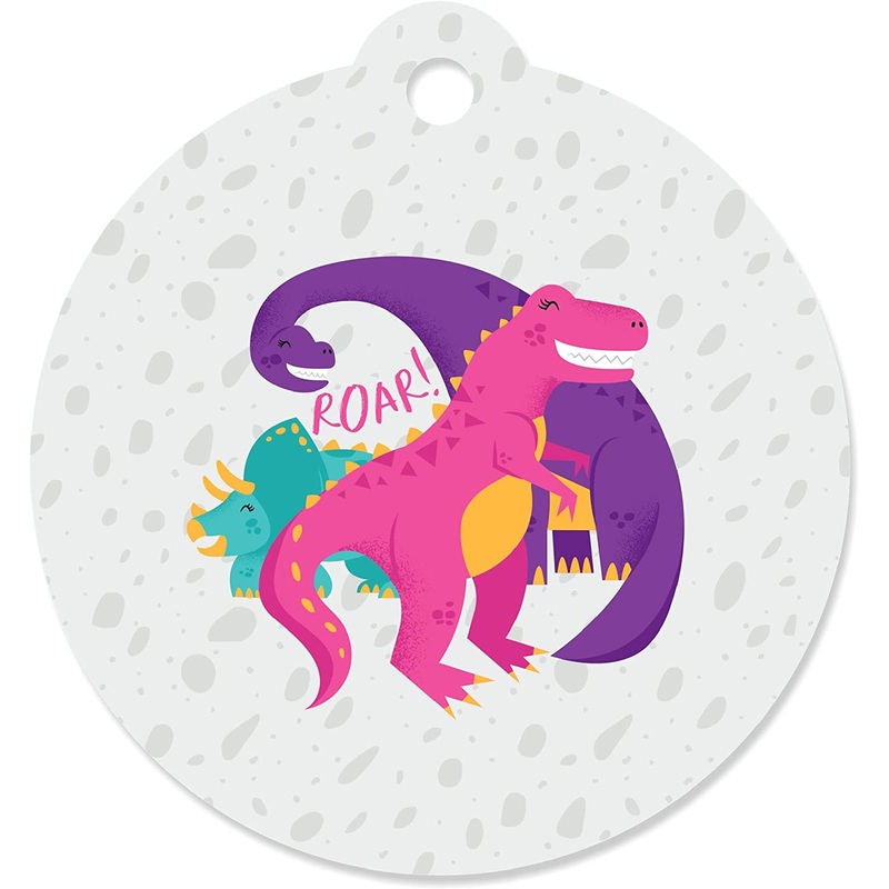 Roar Dinosaur Girl - Dino Mite T-Rex Baby Shower or Birthday Party Favor Gift Tags (Set of 20)