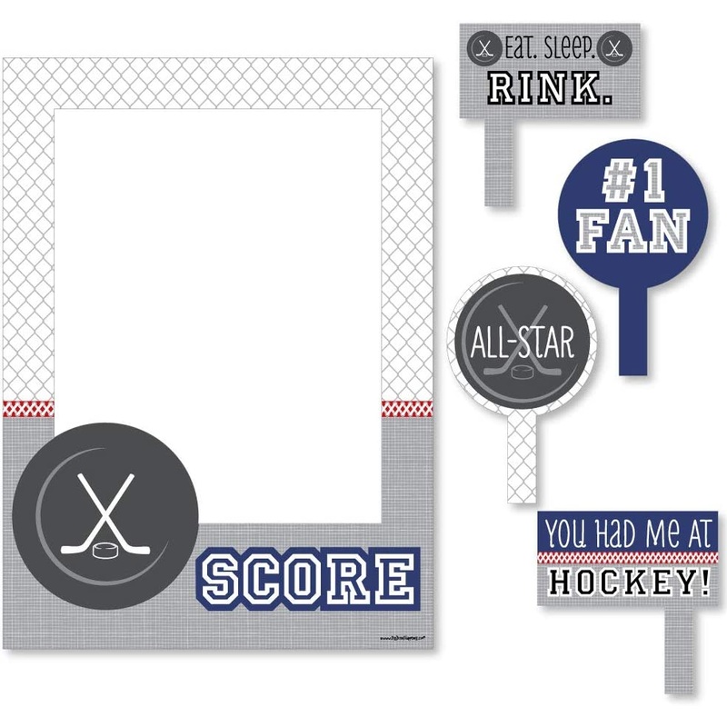 Shoots and Scores - Hockey - Birthday Party or Baby Shower Selfie Photo Booth Picture Frame and Props