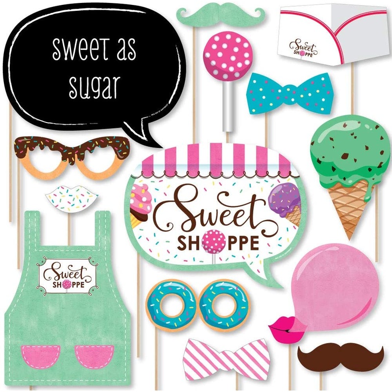 Sweet Shoppe - Candy and Bakery Birthday Party or Baby Shower Photo Booth Props Kit - 20 Count