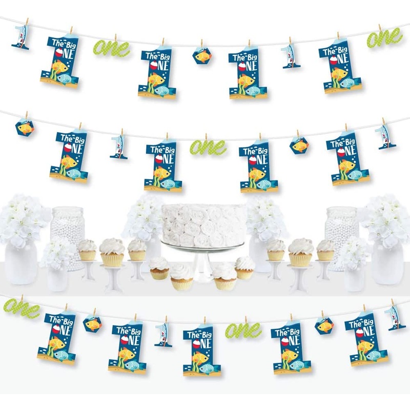1st Birthday Reeling in the Big One - Fish First Birthday Party DIY Decorations - Clothespin Garland Banner - 44 Pieces