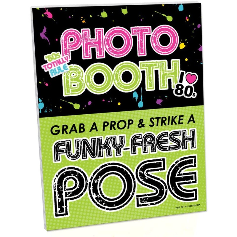 80s Retro Photo Booth Sign - Totally 1980s Party Decorations - Printed on Sturdy Plastic Material - 10.5 x 13.75 inches - Sign with Stand - 1 Piece