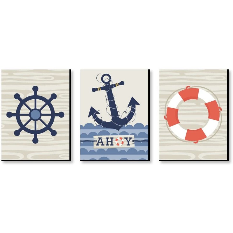 Ahoy - Nautical - Boy Nursery Wall Art and Kids Room Decorations - Gift Ideas - 7.5 x 10 inches - Set of 3 Prints